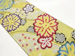 八重桜に花々模様織出し袋帯